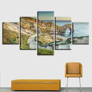 

Canvas Wall Art Poster HD Printed 5 Pieces Jurassic Coast Durdle Door Painting Beach Seascape Pictures Modular Home Decor