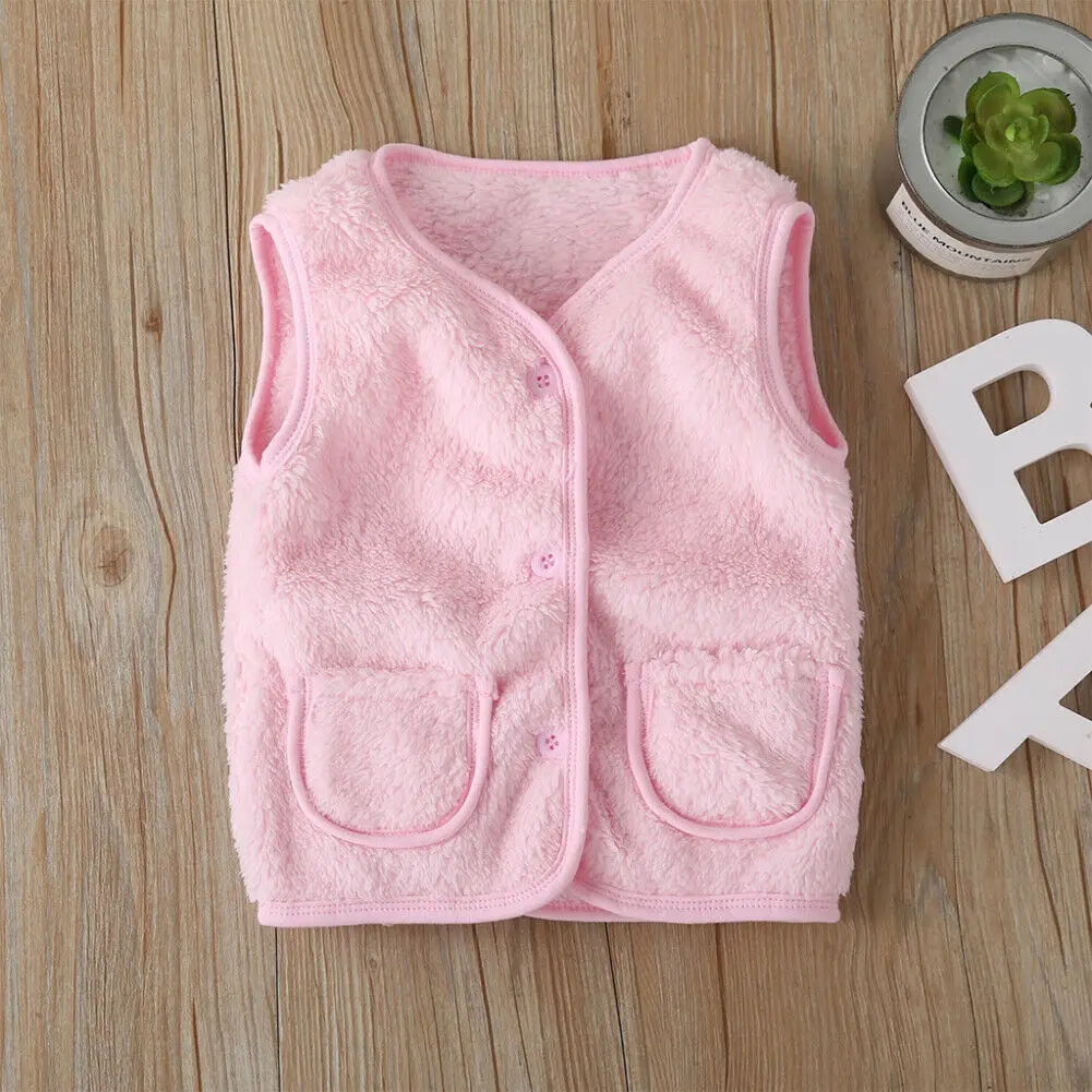 1-6Y Toddler Kids Baby Boy Girl Sleeveless Solid Color Velvet Fur Warm Vest Waistcoat Outwear Children Clothes