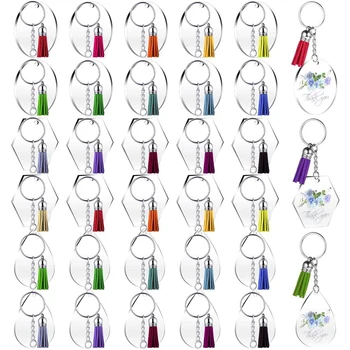 

Keychain Tassels Ring Disc Set,with Round,Hexagon and Drop Shapes,Keychian Tassel Pendants,Key Rings for DIY Craft