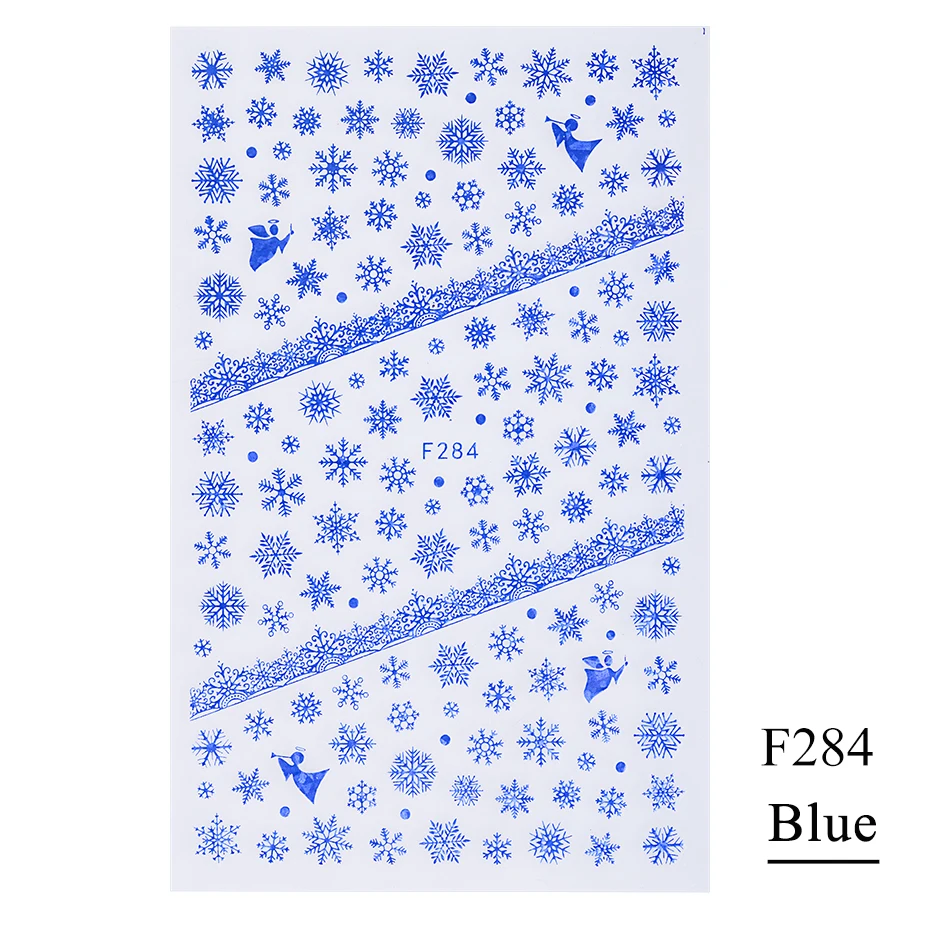 F284 Blue 1 шт 3D Белый Золотой Рождественский слайдер для ногтей наклейки снежинки Новогодняя клейкая пленка для маникюра красота декор CHF281-284 - Цвет: F284 Blue