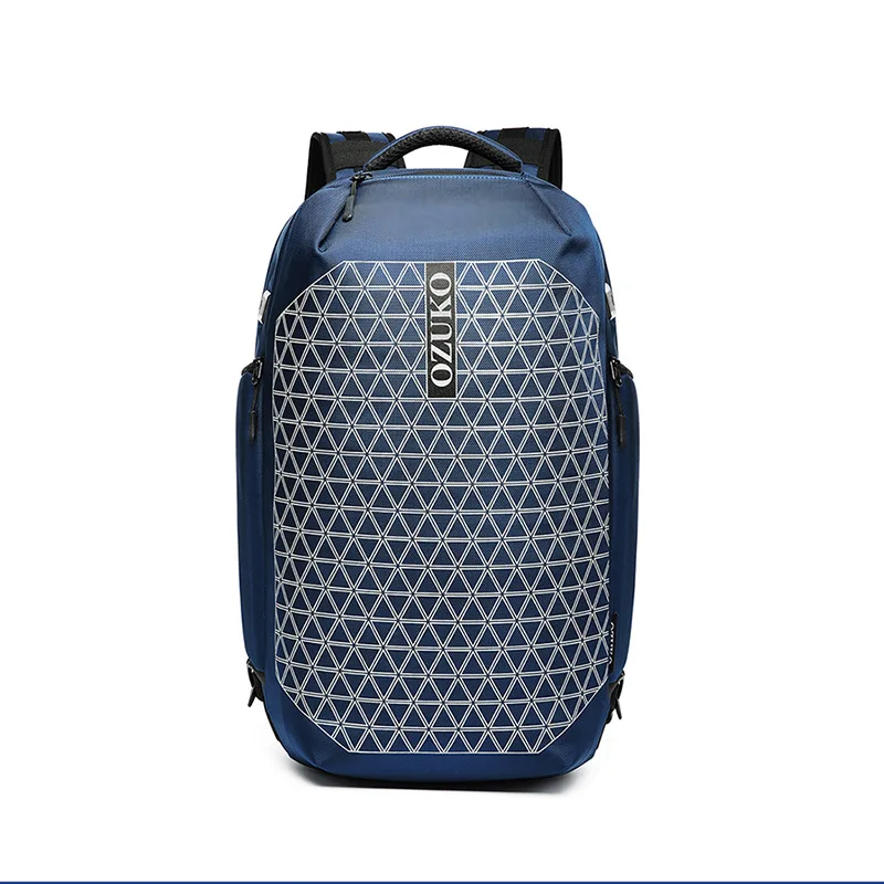 Blue OZUKO Men's Back Pack Waterproof Male Backpack Multifunction Laptop Bag USB Charging Bags for Men Large Capacity Travel Mochila - Цвет: Blue