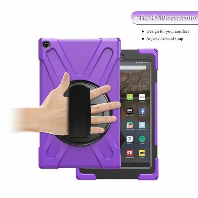С ремешком на руку/Aiguillette ударопрочный чехол для Amazon Fire HD 10 HD10 чехлы силиконовый PC Стенд детский чехол планшет funda - Цвет: Фиолетовый
