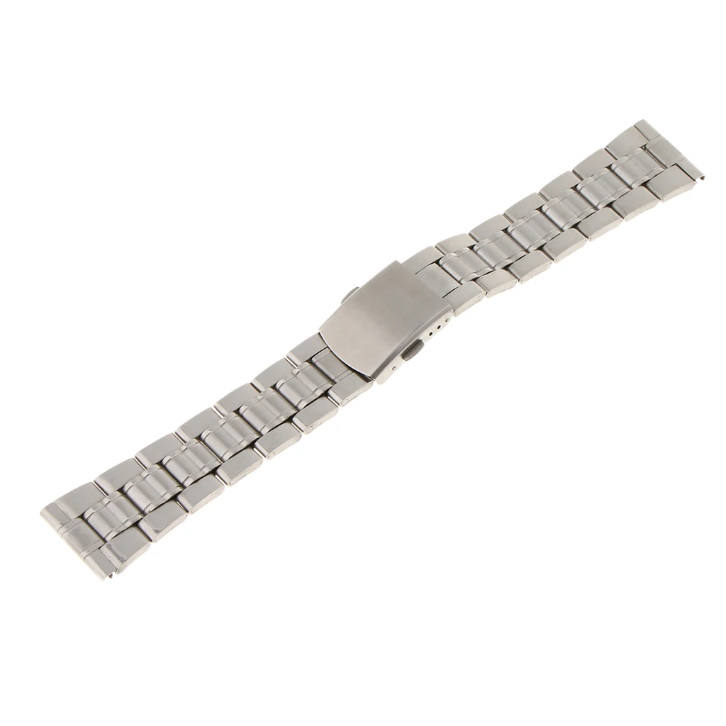 Men Watch Band Solid Stainless Steel Strap Silver Folded Clasp 22mm