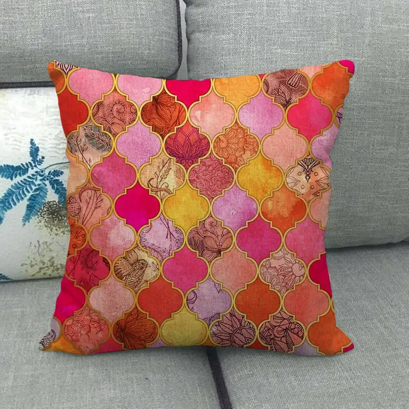 Colorful Geometry Linen Cushion Cover for Sofa Couch Chair Decorative Pillowcase Home Living Room Decor Accessories 45x45cm