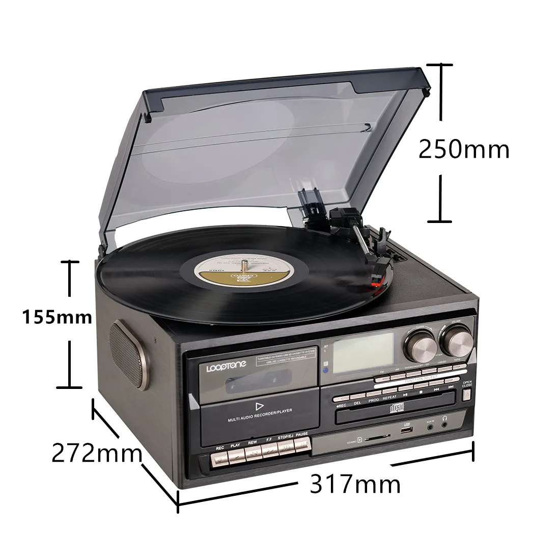 Looptone 3 Speed Vinyl Record Player Vintage Turntable Bluetooth Compatible Cd Cassette Player Speaker Am Fm Radio Usb Recorder Turntables Aliexpress