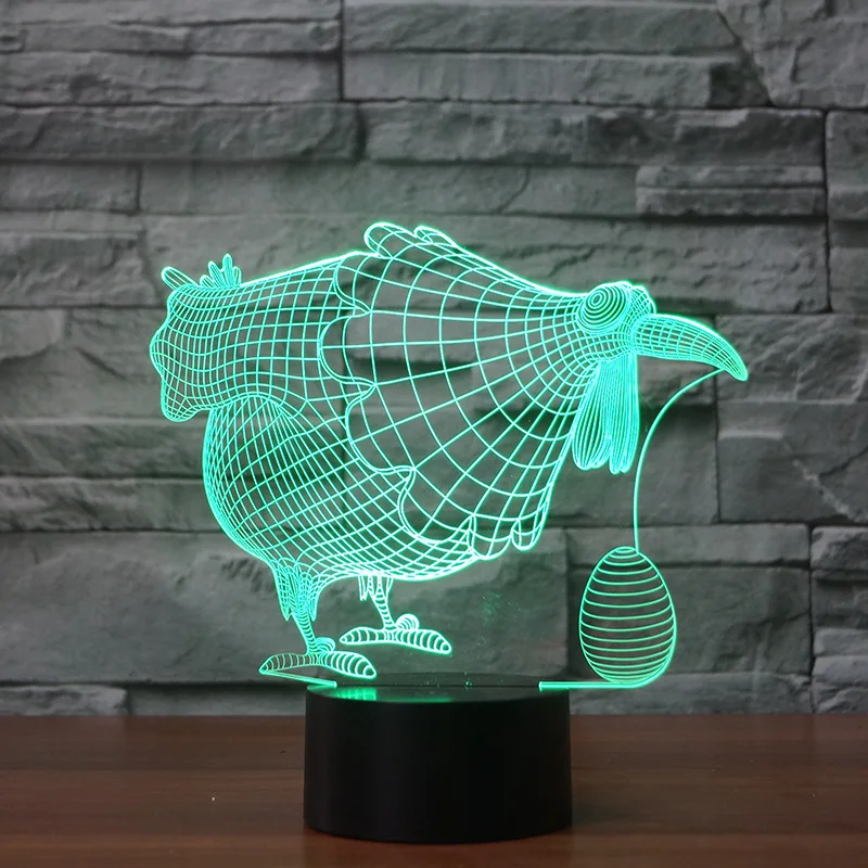 Курица несущая яйцо 7 цветов лампа 3d Визуальный светодиодный ночник s для детей