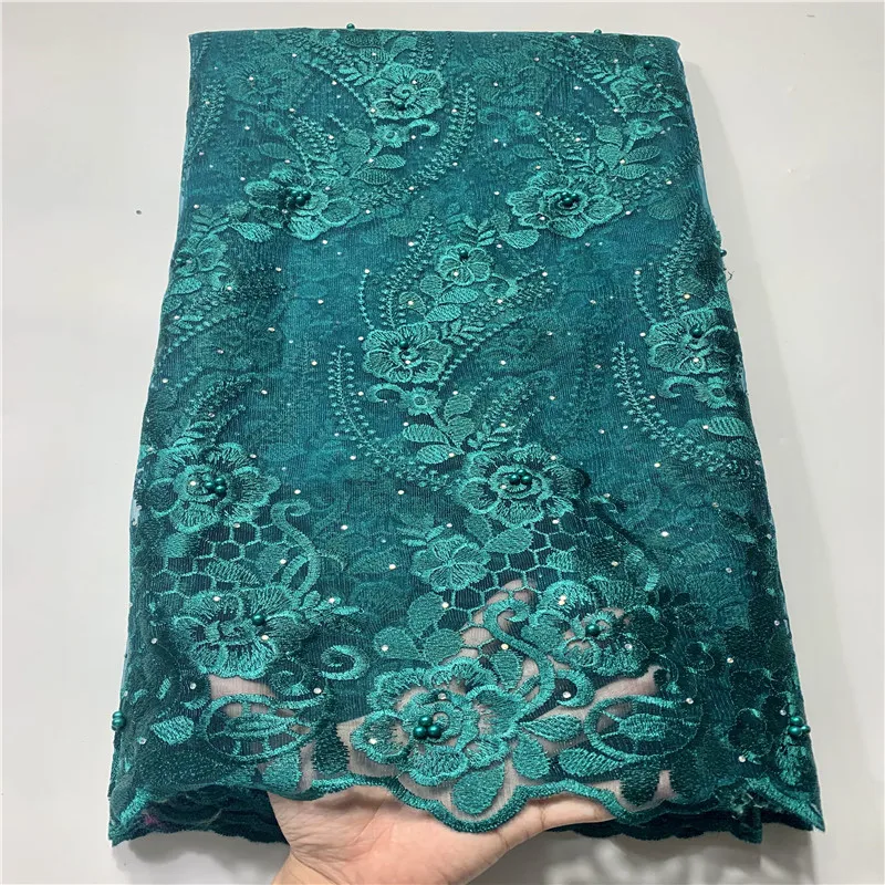 

Green African Lace Fabric Embroidered Nigerian Guipure for Wedding High Quality French Tulle Lace Fabric