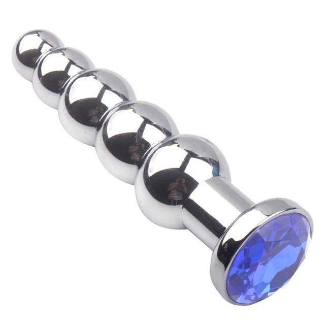 Tapón Anal de Metal para masturbación, masajeador de próstata con inserto de diamante de imitación azul, juguete sexual con bolas ano - AliExpress
