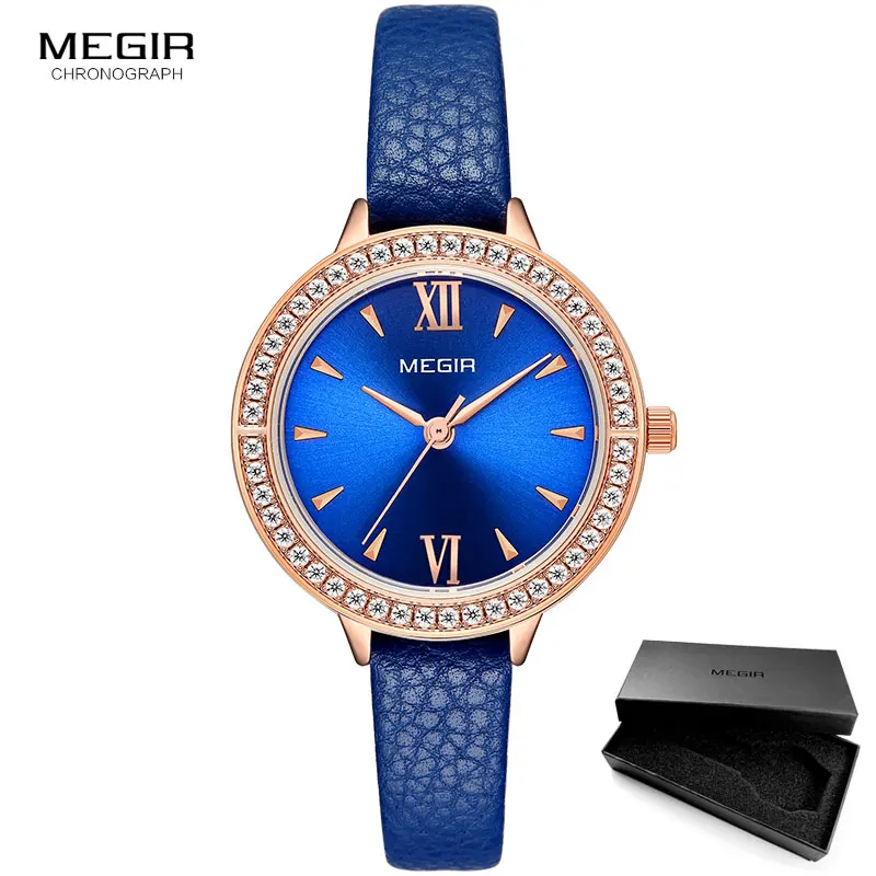 ML4210L-Blue MEGIR зеленые часы женские роскошные простые кварцевые часы женские оригинальные наручные часы с кожаным браслетом женские часы Relogio Feminino 4210 - Цвет: ML4210L-Blue