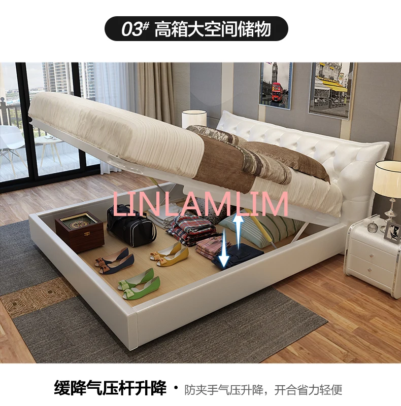 Genuine Leather bed frame camas кровать двуспальная lit beds سرير muebles de dormitorio мебель cama de casal storage drawers