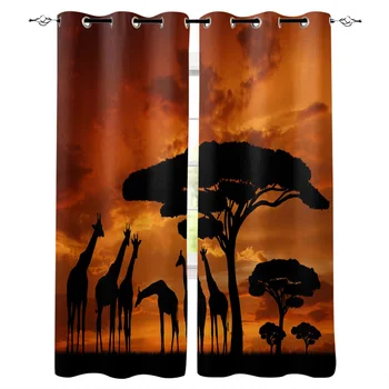 

Kitchen Curtains Giraffe Big Tree Dusk Printing Living Room Bedroom Curtain Necessary Home Decoration Kids Window Drapes