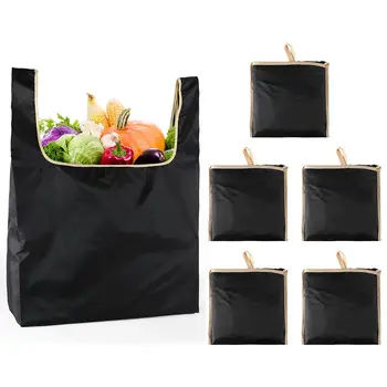 

5pc Portable folding shopping bag Oxford bags Lightweight Solid Color bag Foldable Waterproof ripstop Shoulder Bag Handbag