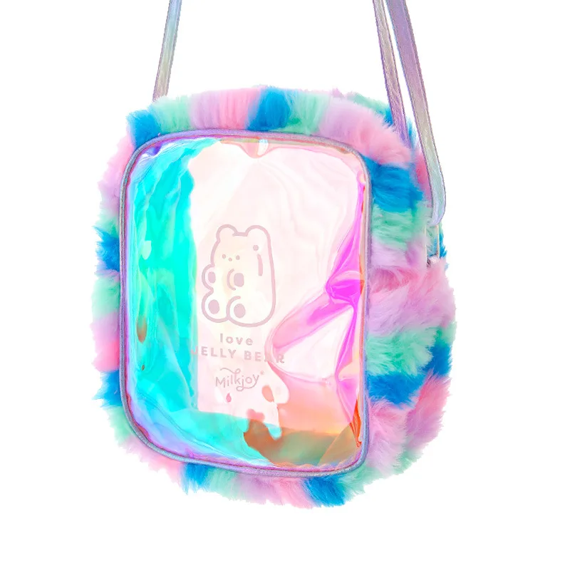 Голограмма печать женская прозрачная сумка на плечо Радужная меховая сумка для девочки-подростка Желейная сумка-мессенджер