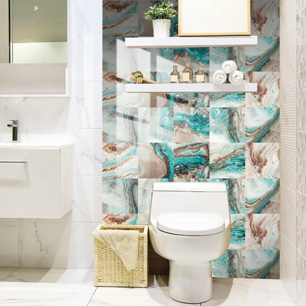10pcs Self-adhesive Marble Wallpaper Waterproof Peel and Stick Floor Tiles Sticker Living Room Bathroom Wall Kitchen Backsplash