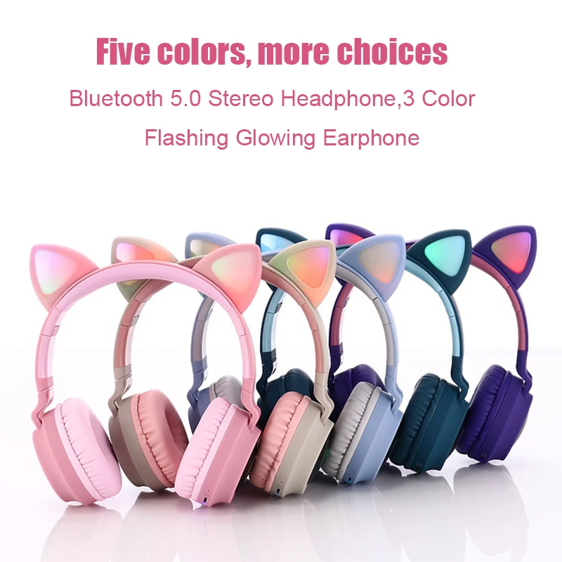Kids Bluetooth 5 0 Headphones LED light Cat Ears Headset Wireless Earphone HIFI Stereo Bass headphone E18