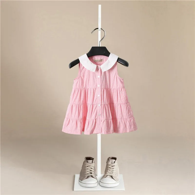 Новинка года; летнее платье в клетку с отворотом для маленьких девочек; Детские платья без рукавов; милое детское праздничное платье принцессы; одежда для малышей