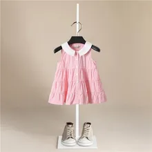 Новинка года; летнее платье в клетку с отворотом для маленьких девочек; Детские платья без рукавов; милое детское праздничное платье принцессы; одежда для малышей