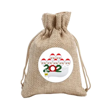 

16pcs/set Multifunction Party With Sticker DIY Christmas Drawstring Gift Bags Candy Pouch Wrapping Holiday Snacks Linen Solid