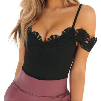 

Sexy Tight Off Shoulder Lace Patchwork Sling Bodysuit Black /White Slim Women Club Summer Bodysuits Skinny Hot Party Bodysuit