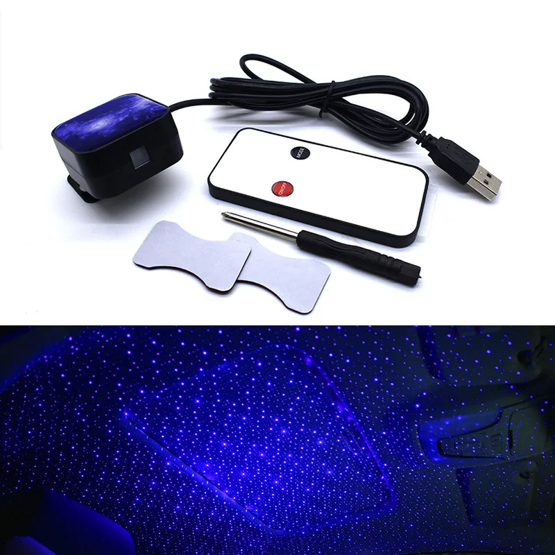 Звездное небо лампа Внутреннее освещение автомобиля Универсальные огни USB украшение свет дистанционное управление поворот лазерный проекционный свет