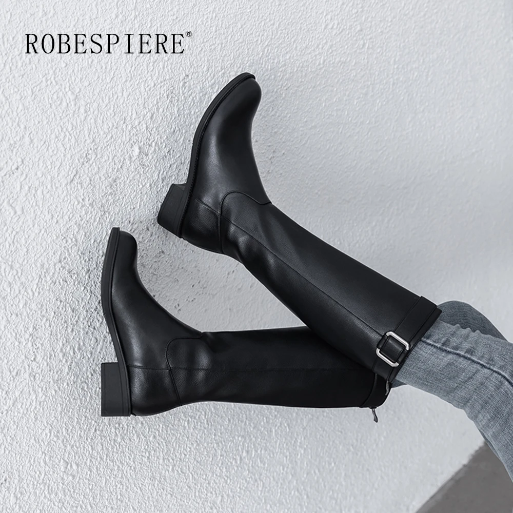 ROBESPIEREB/; Лидер продаж; сапоги до колена; женские зимние водонепроницаемые теплые плюшевые сапоги из коровьей кожи; женские сапоги с металлическим украшением; B44