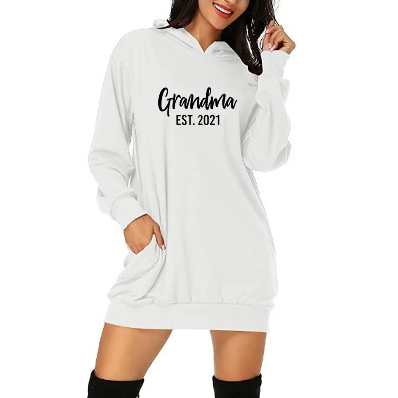 

Grandma Est 2021 Women Casual Dress Aesthetic Long Sleeve Hoodies Female Sweatshirt Ropa De Mujer Hipster Grandmother Clothing