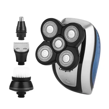 

USB Rechargeable 4 In 1 Hair Trimmer 0mm Baldheaded Hair Clipper 4D Floating FIVE Blade Razor Shaver Nose Trimmer Face Cleaner