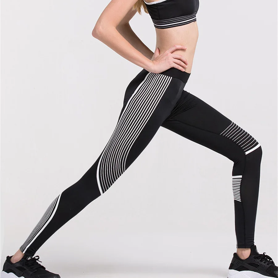 Женские Компрессионные спортивные штаны для йоги в полоску, эластичные трико для упражнений, женские брюки для фитнеса и бега, обтягивающие леггинсы для спортзала - Цвет: white