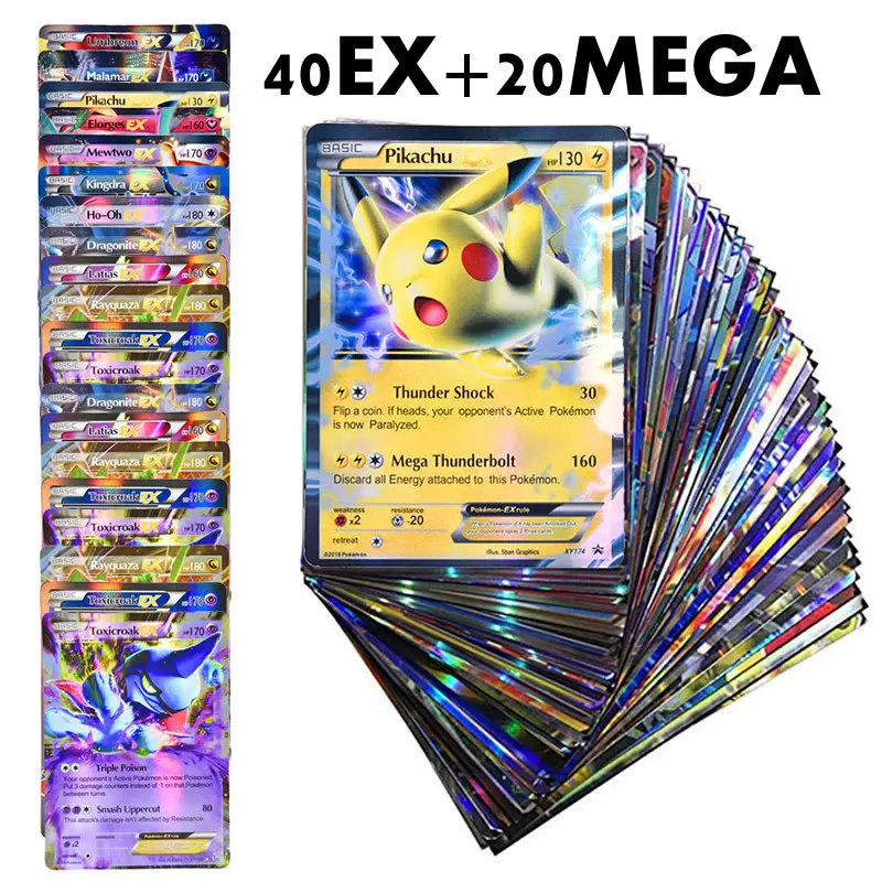 TAKARA TOMY-Juego de cartas de Pokemon para niños, 60 uds., VMAX GX EX MEGA, caja de refuerzo de intercambio en inglés, tarjeta brillante, juguetes de batalla, regalo