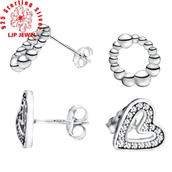 

2020 Valentine New 925 Sterling Silver Sparkling Freehand Heart Beaded Circle Stud Earrings for Women Fashion Jewelry