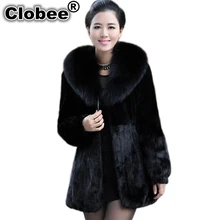 Пальто из искусственного меха 6XL, зимняя женская толстая меховая искусственная меховая шуба, меховое пальто с лисьим меховым воротником, длинная куртка, пальто, парка V116