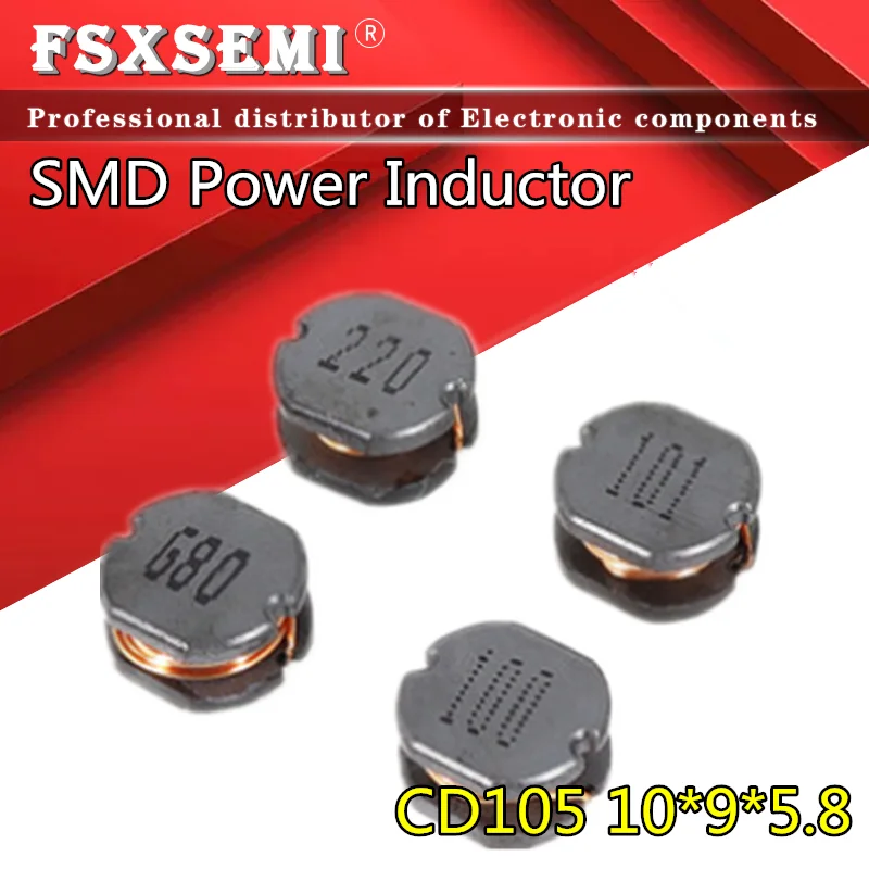10pcs Cd105 Smd Power Inductor 2r2 3r3 4r7 6r8 100 150 220 330 470 680