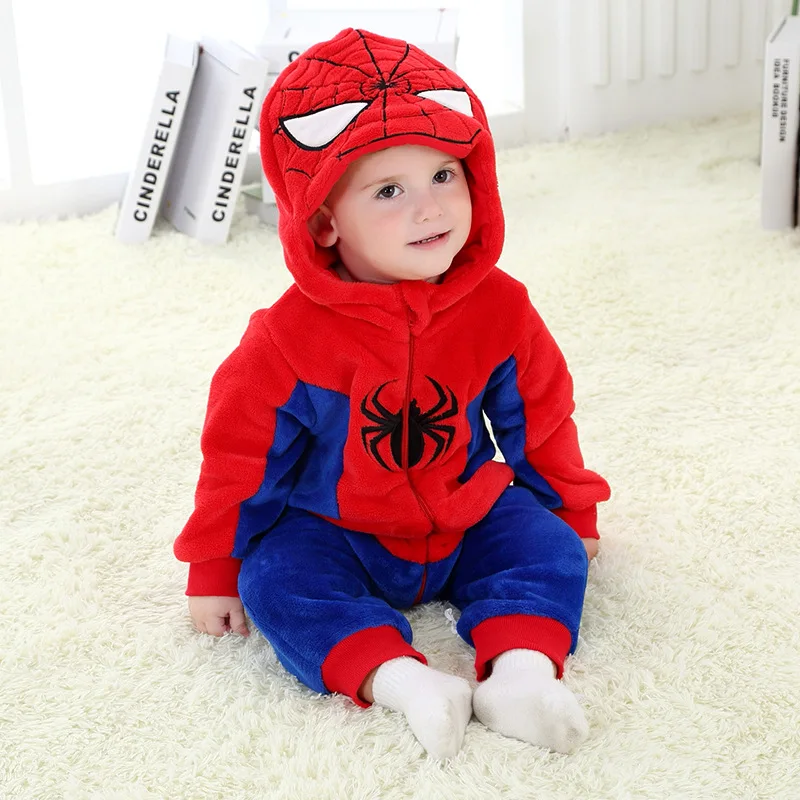 2-36 mesi Baby Captain America Spiderman supereroe con cappuccio pigiama  Cosplay Set neonato vestiti invernali morbido pagliaccetto con cerniera in
