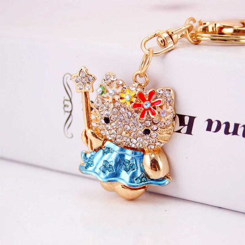 Корейский стиль креативный милый бриллиант набор мультфильм брелок-котенок волшебная палочка котенок брелок металлический кулон аксессуары