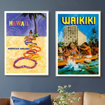 

Summer Holiday at Hawaii Beach Travel Canvas Painting Vintage Wall Kraft Posters Coated Wall Stickers Home Decor Pictures Gift