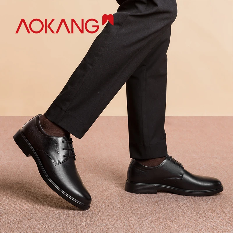 AOKANG/официальная обувь; Мужские модельные туфли из натуральной кожи; высококачественные мужские туфли в стиле дерби; высококачественные деловые туфли на плоской подошве; Zapatos hombre