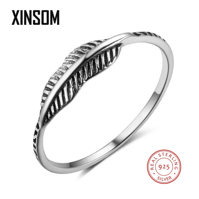 

XINSOM Vintage 100% Real 925 Sterling Silver Rings For Women Fashion Feather Shape Party Finger Rings 2020 Fine Jewelry 20MARR3