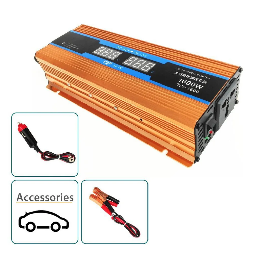 Портативный 1500 Вт автомобильный инвертор DC12V к AC110V двойной USB зарядное устройство конвертер алюминиевый сплав высокий эффективный преобразователь Горячий