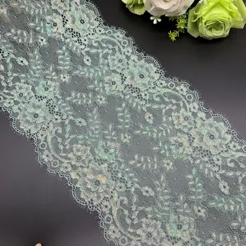 

3y/lot 2 color22.5cm Exquisite shiny green pink eyelash elastic lace trim with shimmer trimming garment acce DIY material fabric