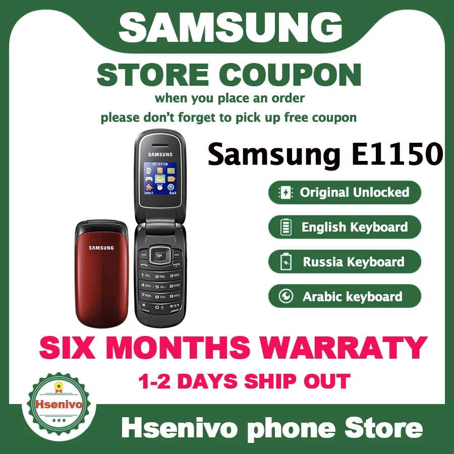 Samsung E1150 Refurbished-Original Samsung  E1151 Unlocked GSM 1.43 inches 800 mAh Multi-color Flip Phone second hand iphone