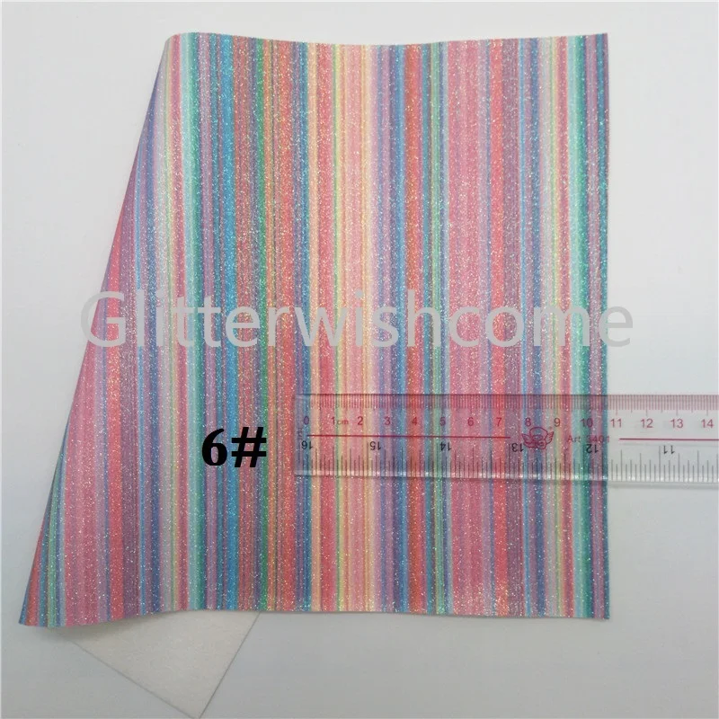 Glitterwishcome 21X29 см A4 Размер радужные полосы блестящая ткань, синтетическая кожа ткань листы, из искусственной кожи для бантов, GM485B