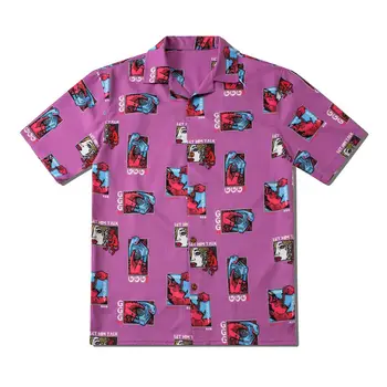 

Summer Short Sleeved Men Hawaii Shirts Devil Cartoon All Over 3d Printed Loose Street Shirts Japanese Hip Hop Urban Clothes Man