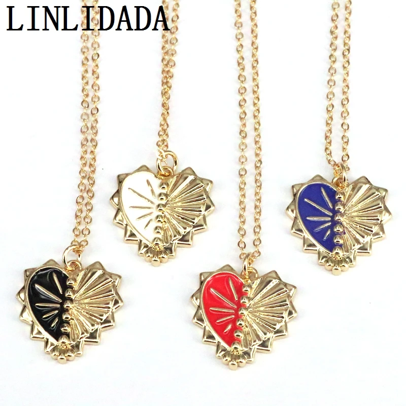 

10Pcs, New Enamel Heart Pendant Necklaces Romantic Jewelry Gold Color for Womens Girls Wedding Gift