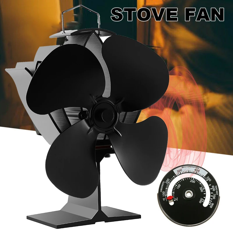 

4Blade Wood Heater Fan Fireplace Fire Heat Powered Fuel Saving Quiet+Thermometer Anodized aluminum oxide