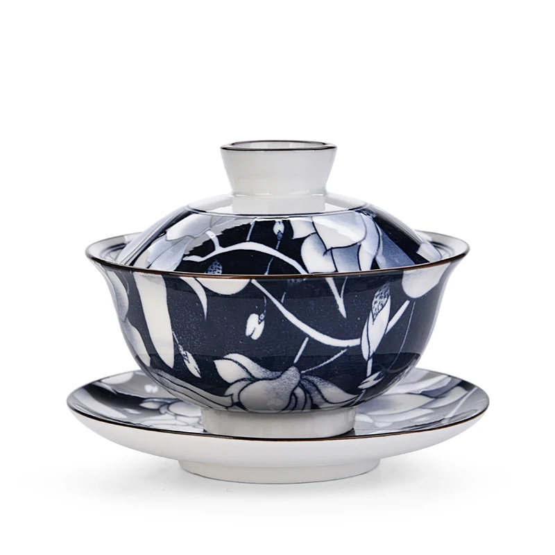 Gaiwan керамическая чайная соусница для тарелки набор крышек синие и белые фарфоровые пиалы для чая Посуда для напитков мастер чашка пуэр чайник контейнер - Цвет: C Style