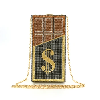 

Stack of Cash Rich Dollars Clutch Purses with 3 Removable Straps for Women Evening Bag Party Cocktail Rhinestone Handbag