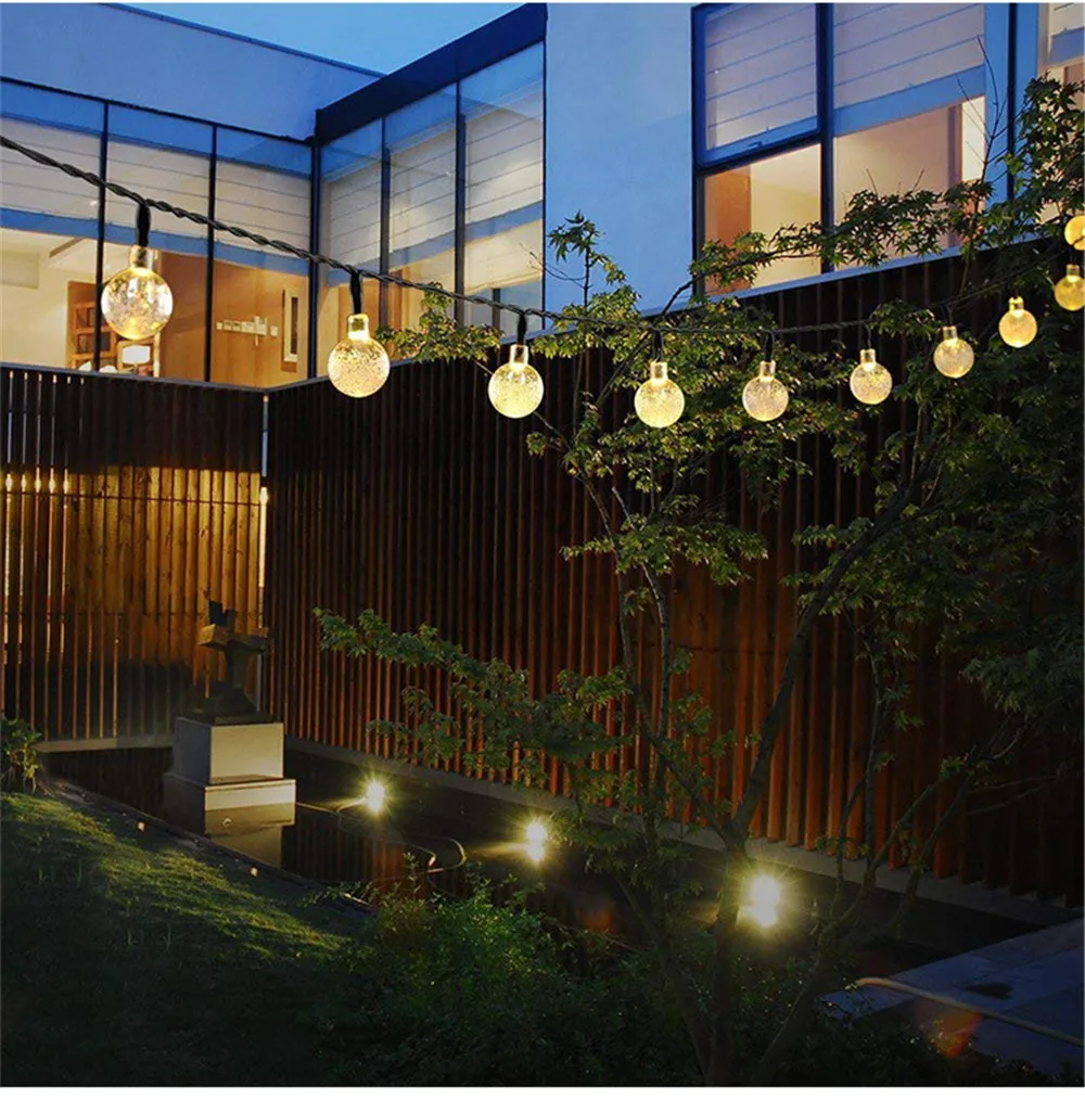Solar Powered Garland Led Strip Solar String Light Bubble Ball Lamp Water Droplets Outdoor Waterproof LED Light String Strip