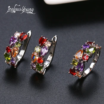 2020 Fashion Multicolor Mona Lisa Ring Earrings Sets for Women CZ Zircon Weddings Jewelry Sets for Wedding Party Brnicos