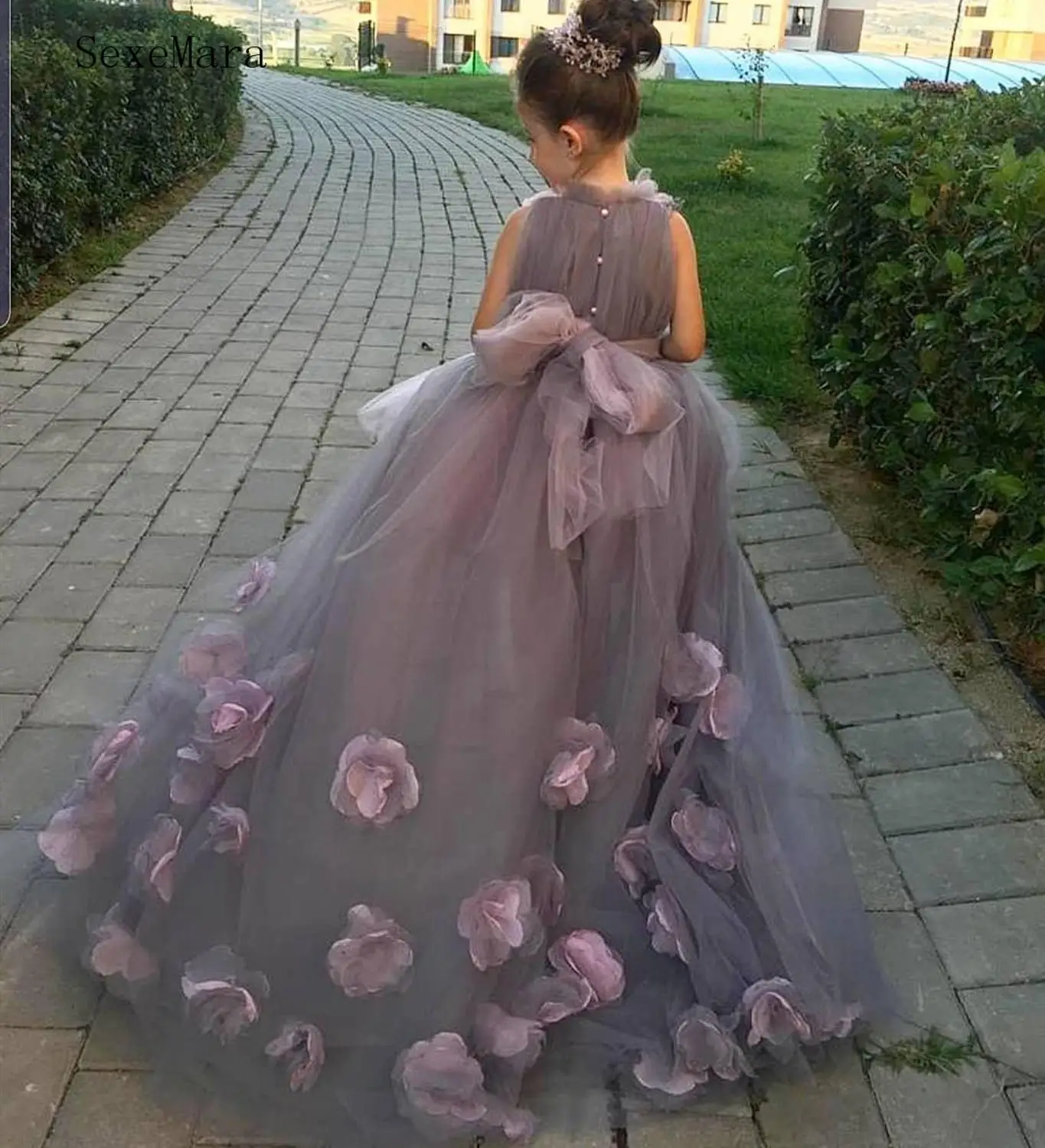 

Flower Girl Dress Pink 3D Flowers Sleeveless Cascading Kids Pageant Gowns For Weddings Party Dress