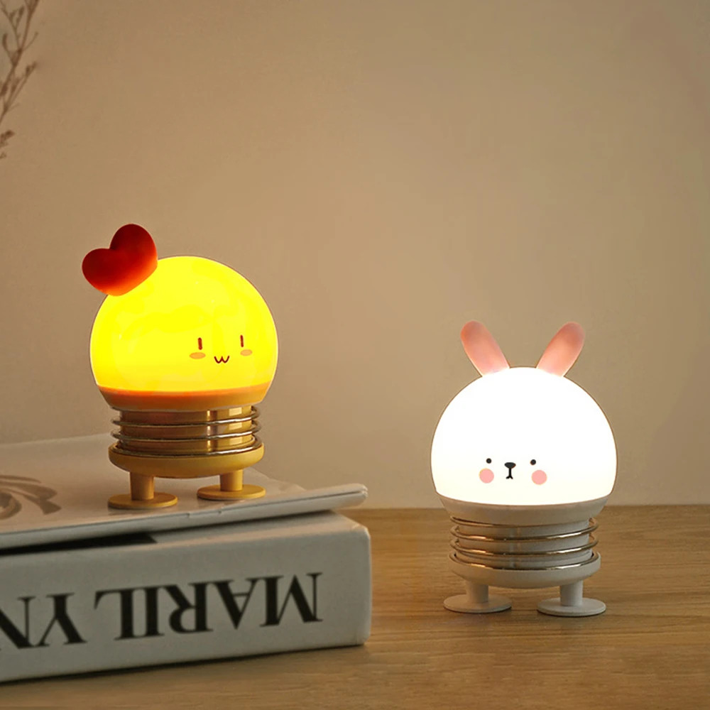 Креативный весенний переключатель силиконовый светодиодный ночник USB перезаряжаемая мультяшная лампа в форме животного для детского сна детский ночник